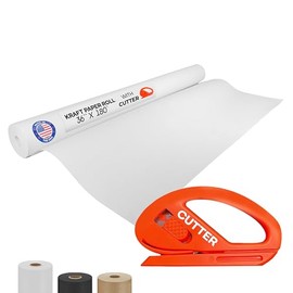 IDL Packaging White Kraft Paper Roll 36" x 2160" (180 feet) with Cutter - Quality White Paper Roll 50lb Thickness for Packing, Moving, Shipping & Crafts/Arts - Natural Wrapping Craft Paper