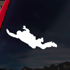 SoCoolDesign Skydiving Freefall Car Window Vinyl Decal Sticker 4" Wide (White)
