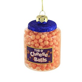 Holiday Ornament Tub O Cheese Balls, 4.0 inch , Glass, Christmas Ornament Junk Food, Decorative Hanging Ornaments, Go8061, Orange, 4.0 In H X 2.5 In W X 2.5 In D