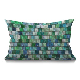 BGBDEIA Mosaic Cushion Cover 12x20 Inch Green Blue White Squares Geometric Cubes Wall Rectangle Pillow Cases Home Decorative Cotton Linen Throw Pillow Cover for Bed Sofa 30 x 50 cm