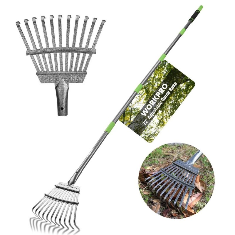WORKPRO Heavy Duty Metal Leaf Rakes 11 Steel Tines w/72"