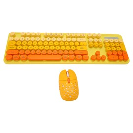 Keyboard Mouse Combo, Full Size Retro Typewriter Keyboard with Colorful Round Keycap, Portable Ergonomic Keyboard and Mouse for Computer PC Laptop Notebook (Mixed Color Yellow)