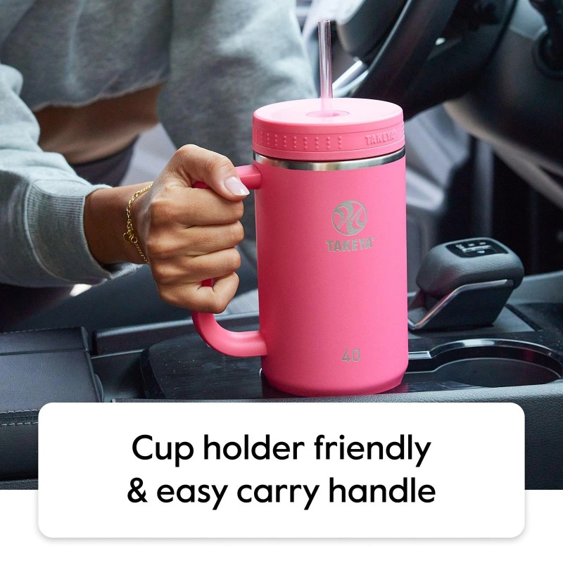 Takeya Insulated Tumbler 40oz with Straw Handle Travel Cup Dishwasher