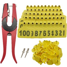 Cattle Ear Tags 001-100 Number Plastic Livestock Animal Tag for Cows Ear Tag Applicator Kit (Yellow)