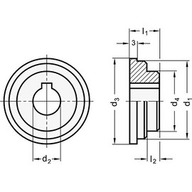 Fret socket 32 mm, 14 mm bore with groove (H7).