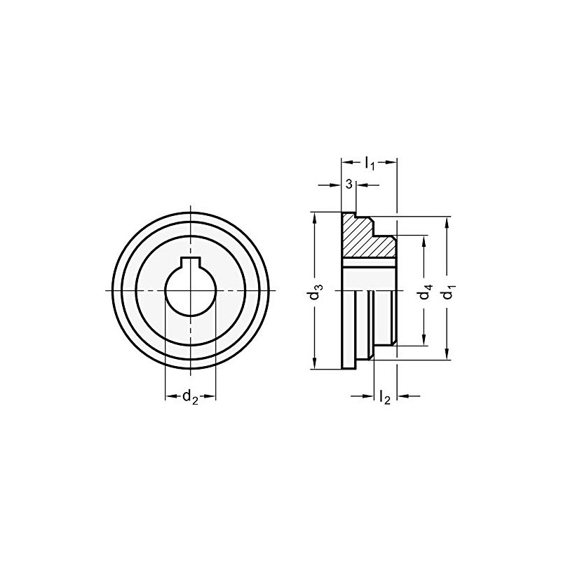 Fret socket 32 mm, 14 mm bore with groove (H7).