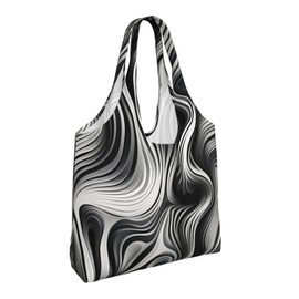 Opiuoezi Black and white striped canvas tote bag reusable casual shoulder shopping canvas bag suitable for beach work gift for friends fans women men, Black and White