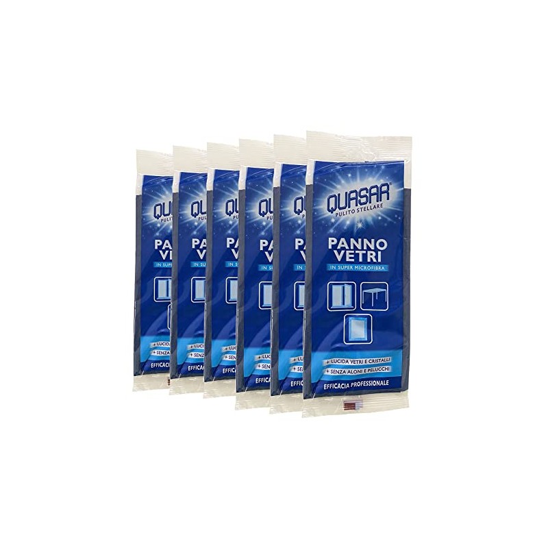 Quasar Super Microfibre Window Cloth, 1 Pack of 6 Wipes