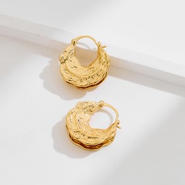 YUJIE Gold Hoop Earrings for Women Chunky Gold Plated Earring Statement Jewelry, Brass, No Gemstone