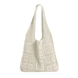 SOLY HUX Women's Crochet Hollow Out Tote Bag Double Handle Lightweight Boho Vacation Handbags Apricot One Size