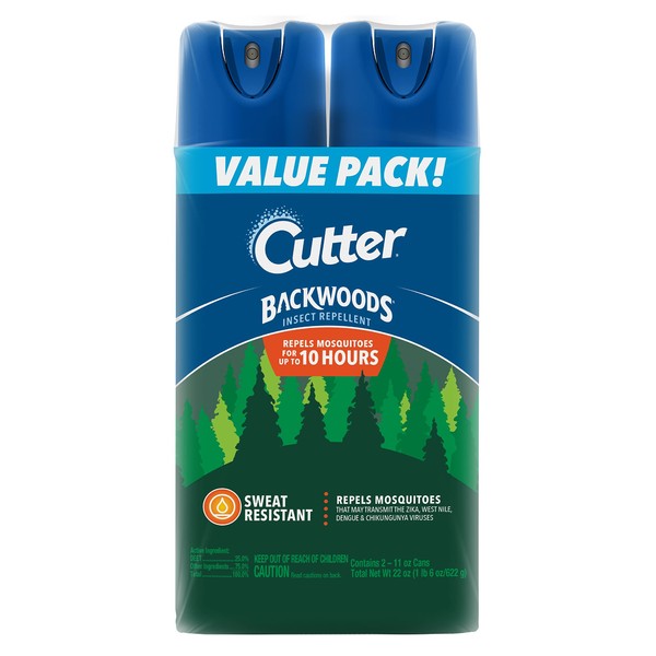 Cutter Backwoods Insect Repellent (2 Count), Mosquito Repellent, 25% DEET, Sweat Resistent, 11 Ounce (Aerosol Spray)