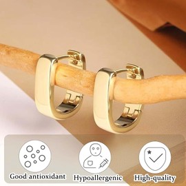 1Pairs Gold Hoop Earrings for Women,Small Chunky Hoop Earrings Hypoallergenic Earring,Small Chunky Gold Hoop Earring, Geometric Status Quo Earrings for Women Lady