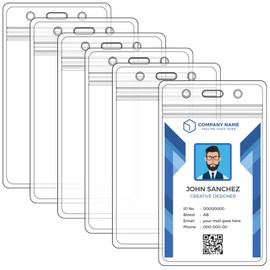 6 Pack Badge Holders - Plastic Card Holder for Lanyard, Vertical Clear ID Card Holder with Waterproof Resealable Zip, Clear Badge Sleeve for Nurses, Office and School - I91
