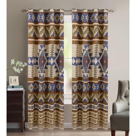 Austin Rustic Western Southwest Native American Thermal Insulation Window Treatment Grommet Curtain Set in Beige Taupe Brown Blue and Green Colors - Austin Curtains (Taupe, Thermal)