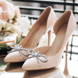 VALICLUD Pack of 2 Rhinestone Shoe Clips, Removable Crystal Bow Shoe Pendants, Glittering Shoe Buckles for Women, High Heels, Wedding Party, Faux Leather, No Gemstone