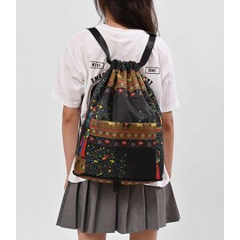 YouNuo Drawstring Backpack Sports Gym Bag for Women Men, Large Size Water-resistant String Backpack With Zipper Pockets and Water Bottle Pockets, Tree