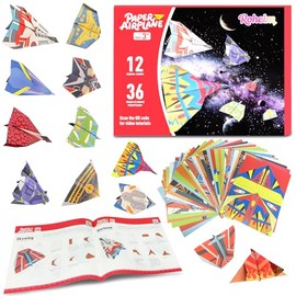 Paper Airplane Kits, Origami Kit for Kids 5-8 8-12, 12 Classic Origami Designs, 36 Sheets of Colorful Origami Paper, Crafts for Kids Activities, Airplane Gifts for Kids Ages 5-12 Boys and Girls