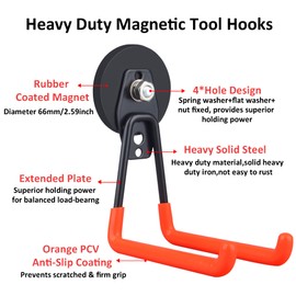 ULIBERMAGNET Magnetic Power Tool Organizer,Cordless Drill Garage Hooks Heavy Duty,Large & Strong Manget with Hooks for Garage,Workshop Organization,2 Pack Tool Hooks for Drill,Garden Tool(Orange)