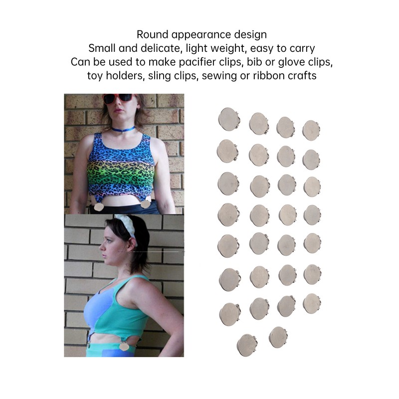 30pcs Metal Round Pacifier Clips for Toddler Rust Prevention Electroplated