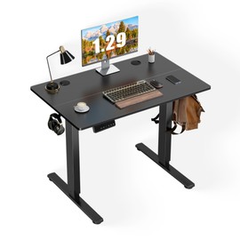 Hexago Electric Standing Desk 48 x 24 Inch, Height Adjustable Sit Stand Desk with Memory Presets, T-Leg Frame, Dual Hooks, Cable Hole, Ergonomic Computer Desk for Home Office –Black