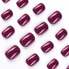 Square Press On Naills Short Fake Nails Dark Purple False Nails With Artificial Glossy Designs Acrylic Nails Press Ons Full Cover Glue On Nails Square Short Stick On Nails For Women
