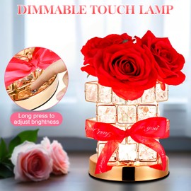 Flower Lamp with Roses - Birthday Gifts for Women Mom, Fake Flowers in Vase, 3 Color Temps & Dimmable, Valentines Day Mothers Day Nightstand Office Decor for Women (Red)