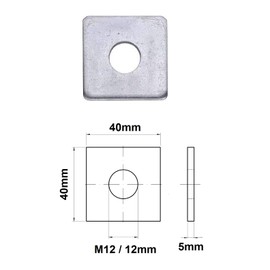 TERF® Heavy Duty M12 (12mm) X 40mm X 5mm Zinc Plated Steel Square Plate Washer 12mm ID (Hole) X 40mm Square OD X 5mm Thickness Square Plate Washer - Pack of 4