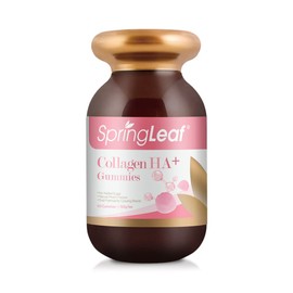 Spring Leaf Collagen Gummies HA+ 60s - Sugar Free Collagen Peptides Option - With Hyaluronic Acid For Hair Skin Nail - For Skin Firmness & Hydration - Natural Peach Flavour