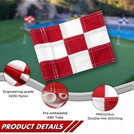 KINGTOP Checkered Golf Flag 8x6 Inch – Red/White Check, 420D Nylon, Tube Inserted – Mini Practice Putting Green Flags for Yard, 1-Pack