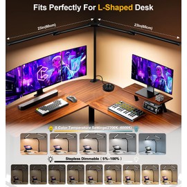 TonyEst LED Desk Lamp for Home Office, 24W Bright Office Desk Lamp with Desktop Dimmer, 46" Multi-Screen Computer Monitor Architect Clamp Desk Light, Color and Dimming LED Table Light for Work Study