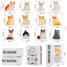 12 Sets Positive Cat Gifts Mini Resin Figurines with Boxes Cat Lover Gifts for Women Coworker Employee Staff Friends Office Appreciation Decor Cute Miniature Ornaments