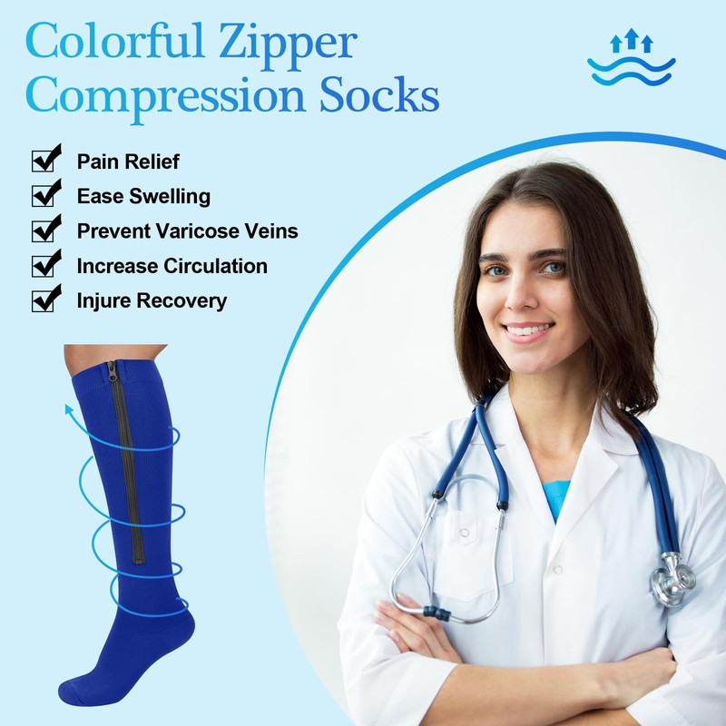 Tarpop 4 Pairs Men Zipper Compression Socks Colorful 20-30mmhg Compression