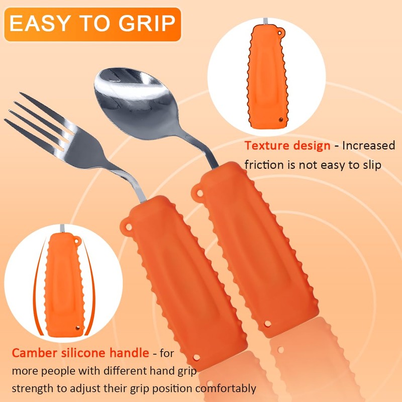Ehucon Adaptive Utensils,Curved Angled Spoon and Fork Set,for Tremors Parkinsons