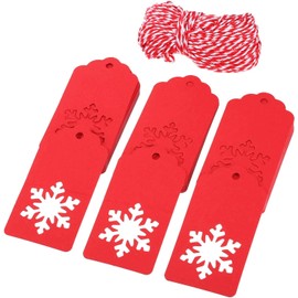 Shiwaki 100 PCS 3.7"x1.8" Red Snowflake Shape Hollow Tags, with Hollow Snowflake,Rectangle Kraft Paper Hang Tags Labels Wth 65ft Jute Twine Ideal For Crafts Christmas Tags, Price Labels