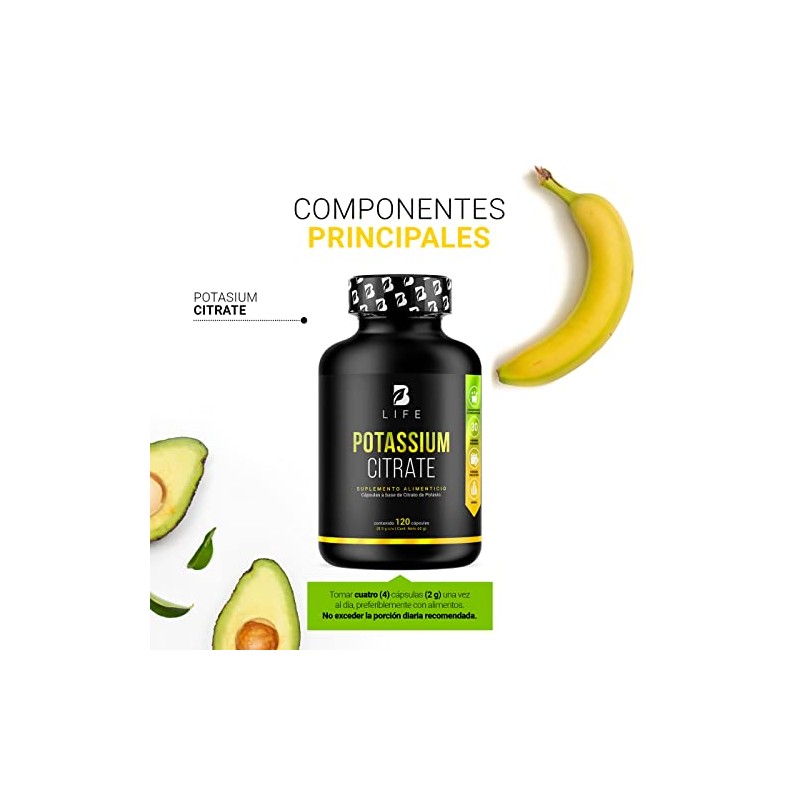 B Life Citrato de Potasio 120 cápsulas con 800mg de