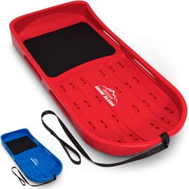 GoSports 2 Person Premium Snow Sled with Double Walled Construction, Pull Strap and Padded Seat - Red