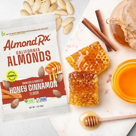 AlmondRx | Heart Healthy Skinless Lightly Salted California Almond Snack Packs | Fortified with Vitamin D | Plant Protein | Keto | Vegan | No Sugar Added (24 Pack, Honey Cinnamon)