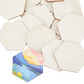 DELORIGIN 50pcs 2.4inch(6cm) Wooden Pieces Hexagon Unfinished Wood Cutouts Wood Slices, Wood Ornaments for Crafts, DIY Crafts Supplies Beech Wood for DIY Arts Craft Painting Home Decor Christmas