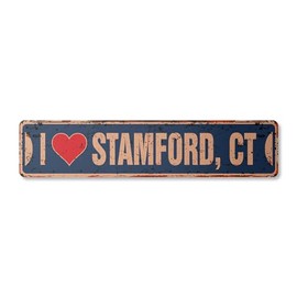 I Love Stamford Connecticut Vintage Plastic Street Sign ct City State us Wall Road décor Gift | Indoor/Outdoor | 24" Wide