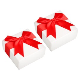 Lotsdonxia 2Pcs Bow Knot Jewellery Gift Box Set Elegant 7.5x7.5cm Presentation Boxes for Accessories Weddings, Christmas Special Occasions(Red)