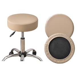 HAOYONG Bar Stool Cover Waterproof Round Seat Cushion Cover Stretch Barstool Slipcovers Set of 2 PU Leather Bar Chair Covers with Non Slip Bottom for Bar, Kitchen, Dining Room - Khaki