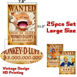 Generisch Pack of 25 Anime Straw Hat Pirate Wanted Posters 11.2 x 7.8 Inch Wall Collage Sets Luffy Gear 5 for Room Decoration for Boys and Teenagers