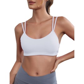 AugIris - Sujetadores deportivos de yoga para mujer, sin costuras, moldeados, de doble correa, sin cables, cuello redondo, sin mangas, sin varillas, Blanco, L