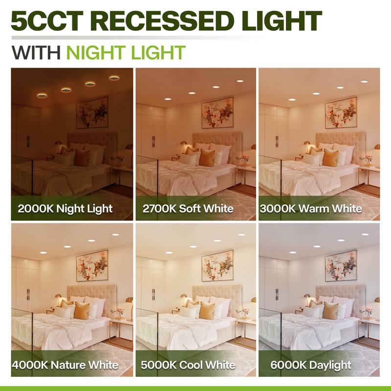 12 Pack Recessed Lighting 4 Inch with Night Light, 4