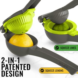 Zulay Metal 2-In-1 Lemon Lime Squeezer - Hand Juicer Lemon Squeezer Gets Every Last Drop - Max Extraction Manual Citrus Juicer - Heavy-Duty Easy-to-Use Lemon Juicer Squeezer (Gray and Lime Punch)