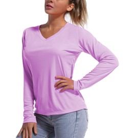 BUBBLELIME Women's UPF 50+ Sun Protection Athletic T-Shirt Workout Tops - V Neck Long Sleeve_Purple Small