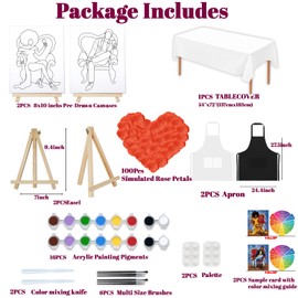 VALLSIP 2 Pack Paint and Sip Canvas Painting Kit Pre Drawn Canvas for Painting for Adults Stretched Canvas Couples Games Date Night Afro Elegant Gentleman Lady Couple Paint Party Supplies Favor