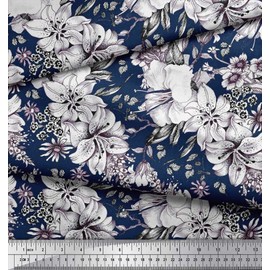 Soimoi Rayon Crepe Fabric Leaves & Flower Floral Print Fabric by The Yard 46 Inch Wide