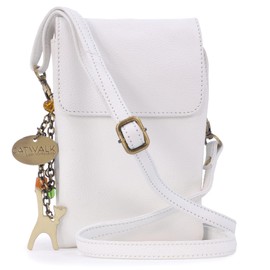 Catwalk Collection Handbags - Leather Phone Bag For Women - Small Flapover Crossbody Bag - Adjustable Strap - BILLIE - White