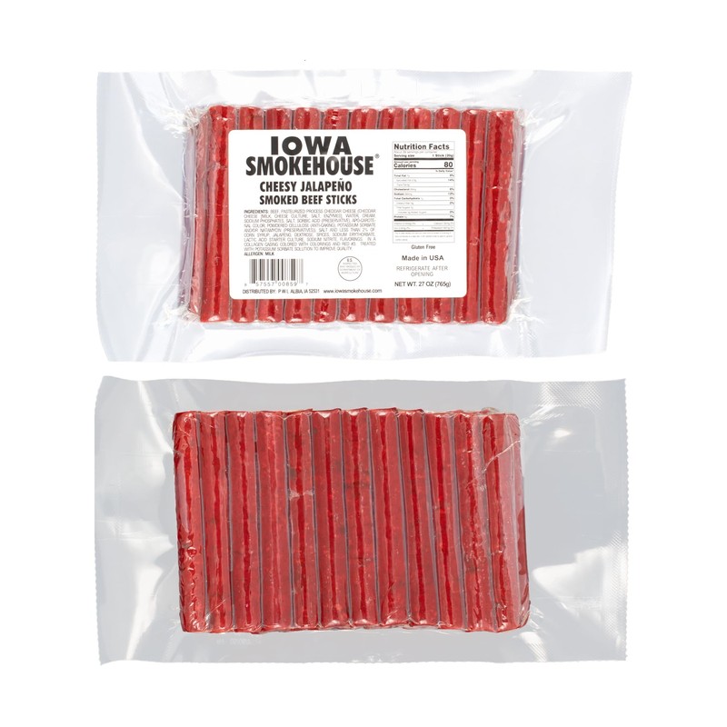 IOWA SMOKEHOUSE Smoked Beef Sticks, Cheesy Jalapeno - Protein Meat